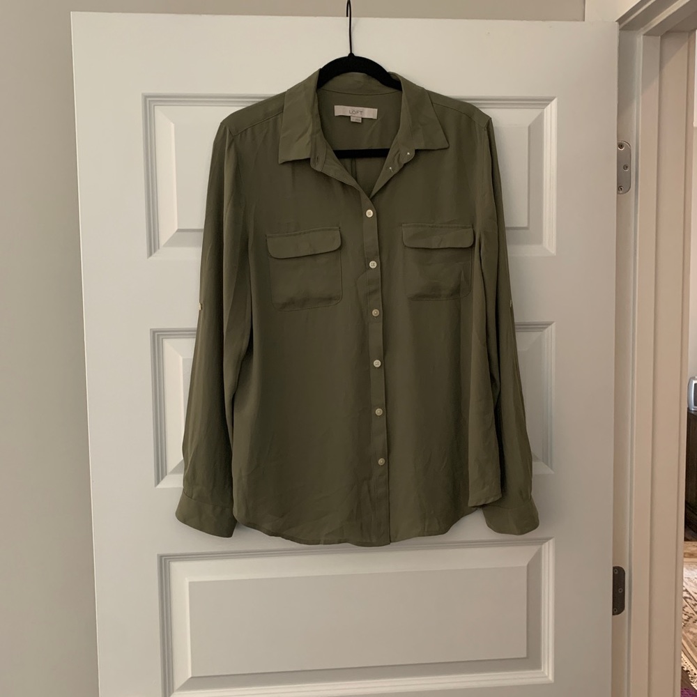 Loft olive green utility blouse